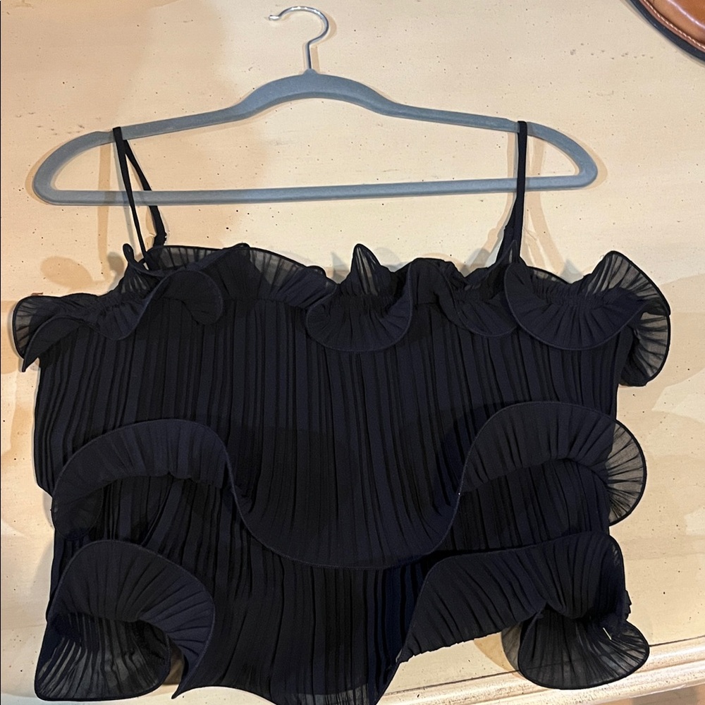 Lush Black Ruffle Pleated Camisole